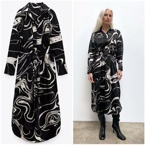ZARA Shirt Midi Dress Printed New